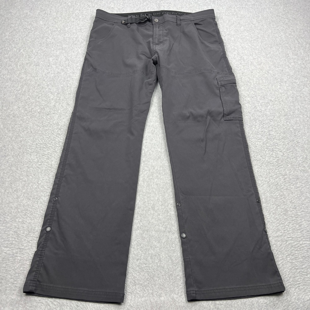 prAna Zion Belted Pants Mens 38 Gray Stretch Snap Vent‎ Hiking Outdoor Technical